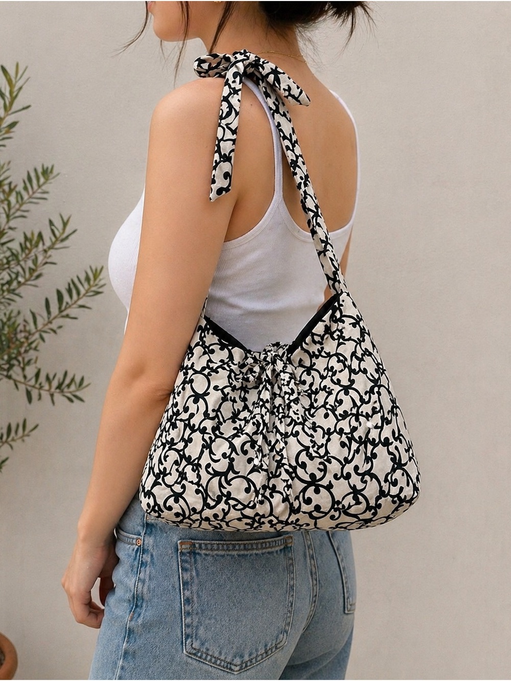 Handmade Black & White Bow Strap Shoulder Bag | Mini Purse | Cottagecore Chic